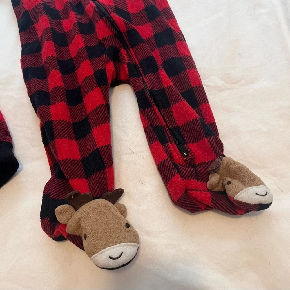 Carter’s Buffalo Plaid Moose Footie Pajamas Sleeper & Sherpa Vest 6-9 Months